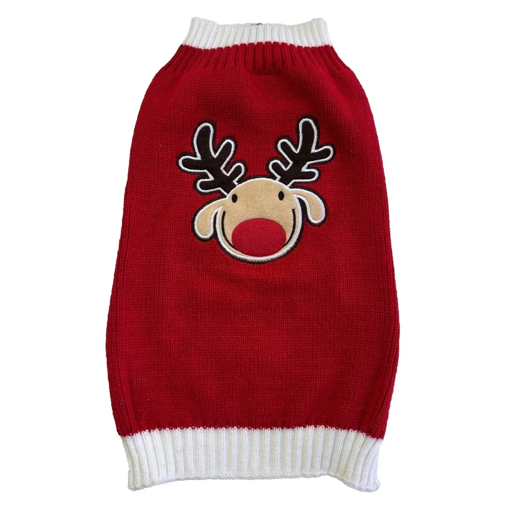Top Paw Dog Sweater M Red Reindeer Christmas Knit Pullover Holiday Winter Pet